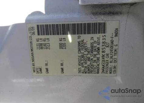 2009 Nissan Maxima 3.5 Sv из США, поврежденный, VIN 1N4AA51E49C853835